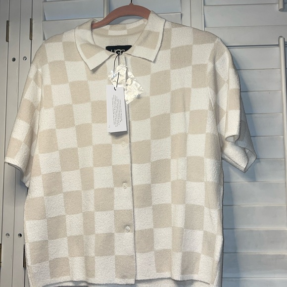 NWT UGG W Jeannie button down sweater color Nant cream check lightweight med. - Picture 4 of 13